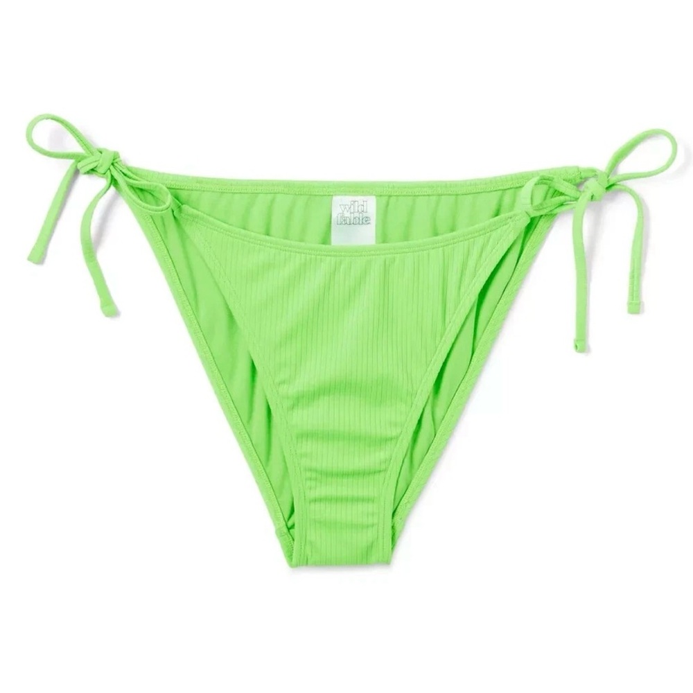 Wild Fable Women's Ribbed Side-Tie High Leg Cheeky Bikini Bottom Green Size XXS